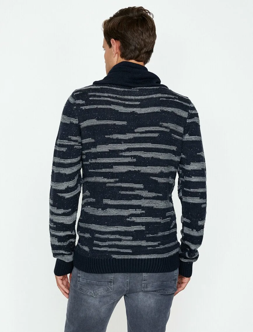 17364 Navy Patterned Hooded Jumper