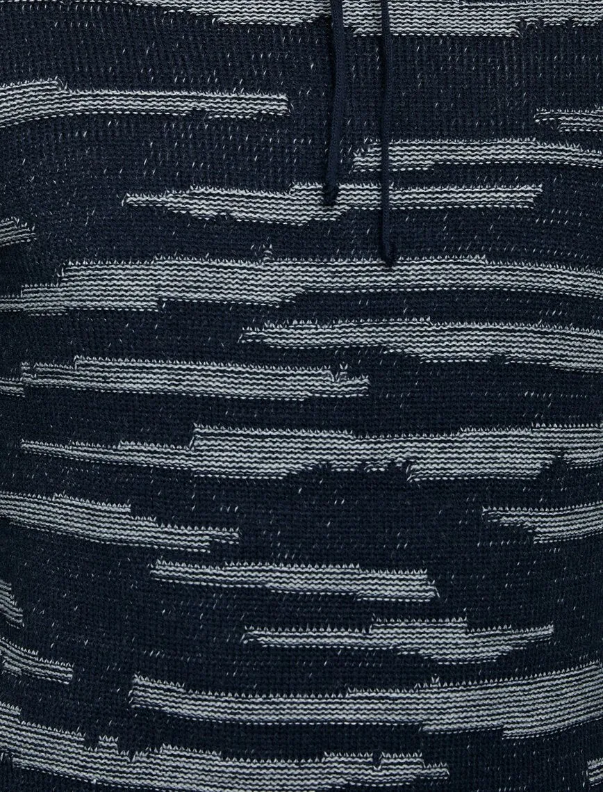 17364 Navy Patterned Hooded Jumper