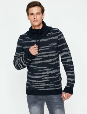 17364 Navy Patterned Hooded Jumper