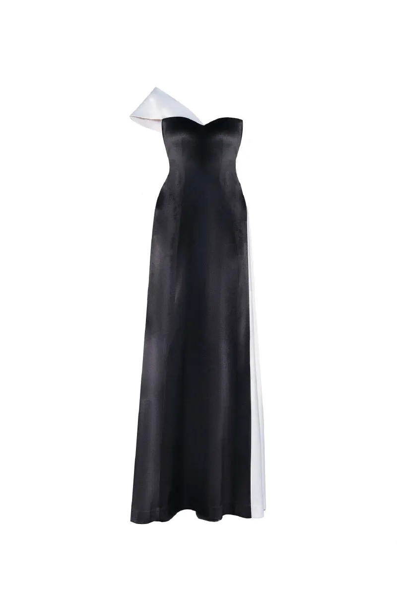 ASYMMETRIC GOWN IN MONOCHROME