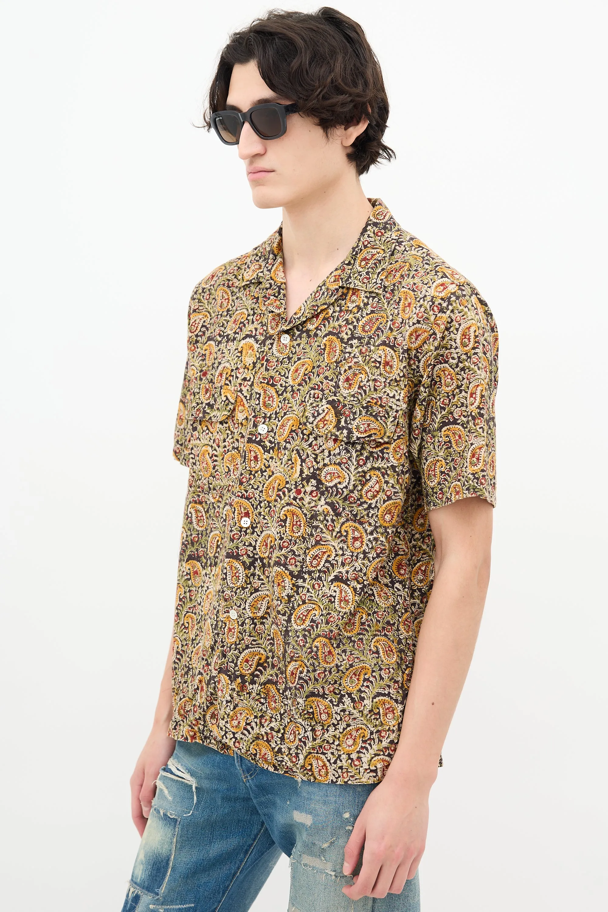 Brown & Multi Paisley Print Shirt