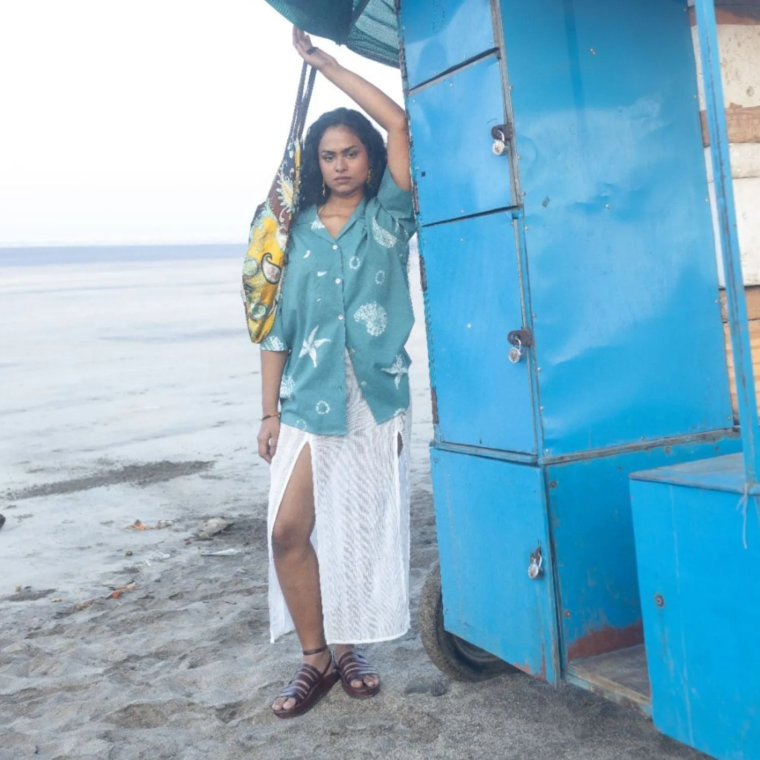 Camp Collar Shirt for Women | Shibori-Crafted | Cotton | Tropical Teal