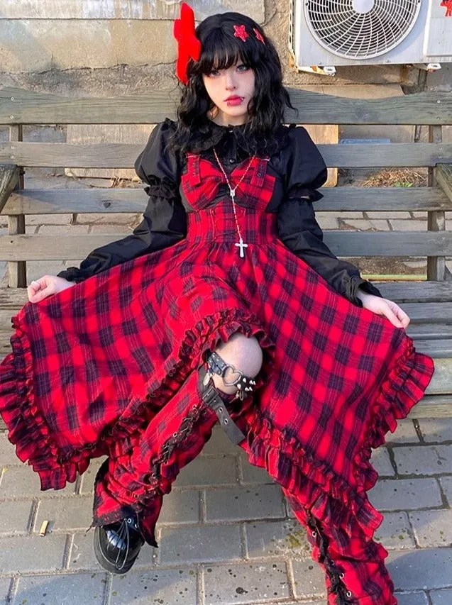 Covers Dark Leg Skirt Check Asymmetrical Rock Suspended