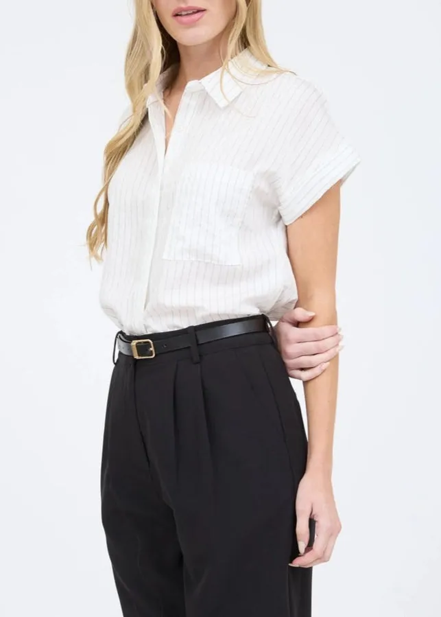 Daydream Pinstripe Short Sleeve Shirt (White)