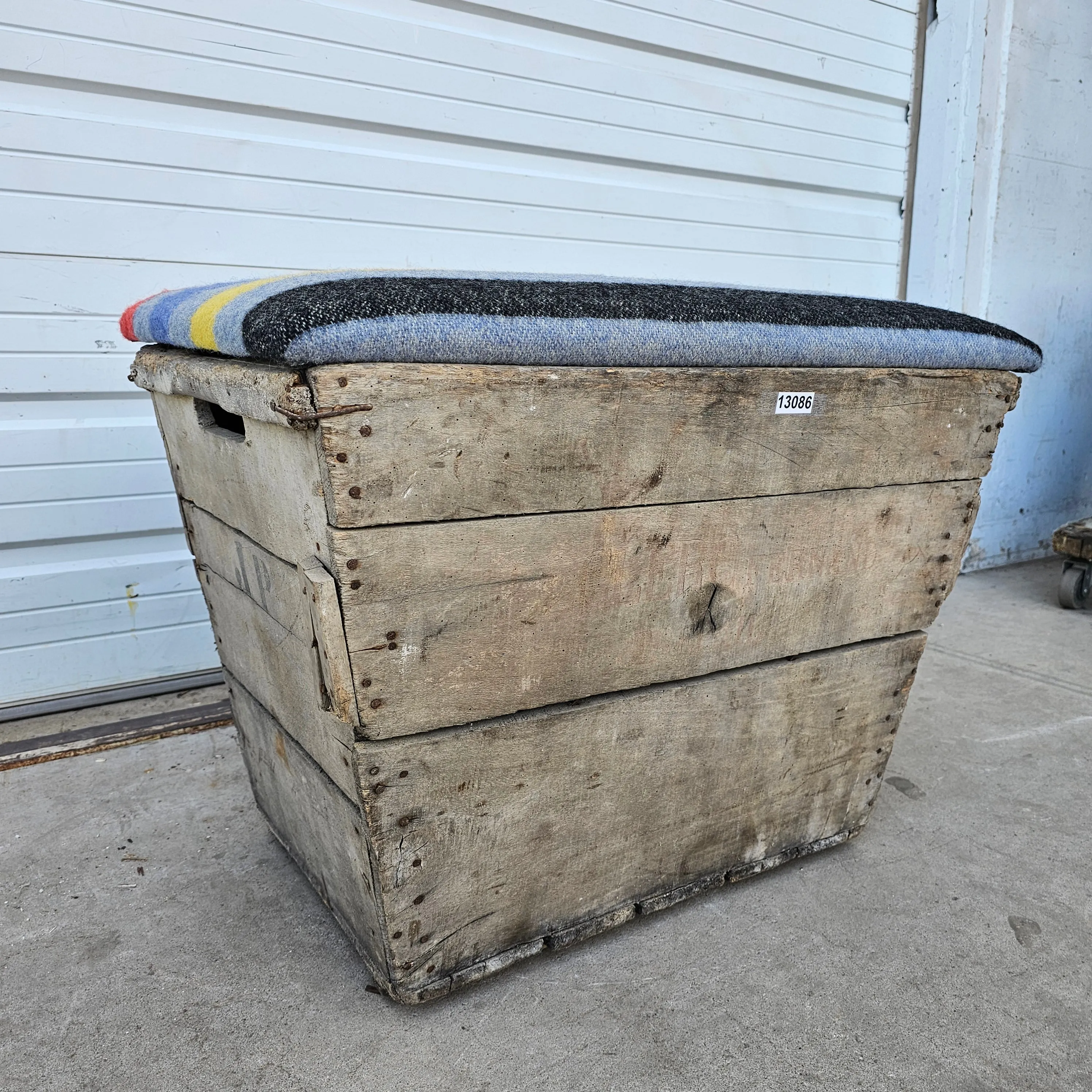 French Champagne Crate Ottoman with Camp Blanket Top
