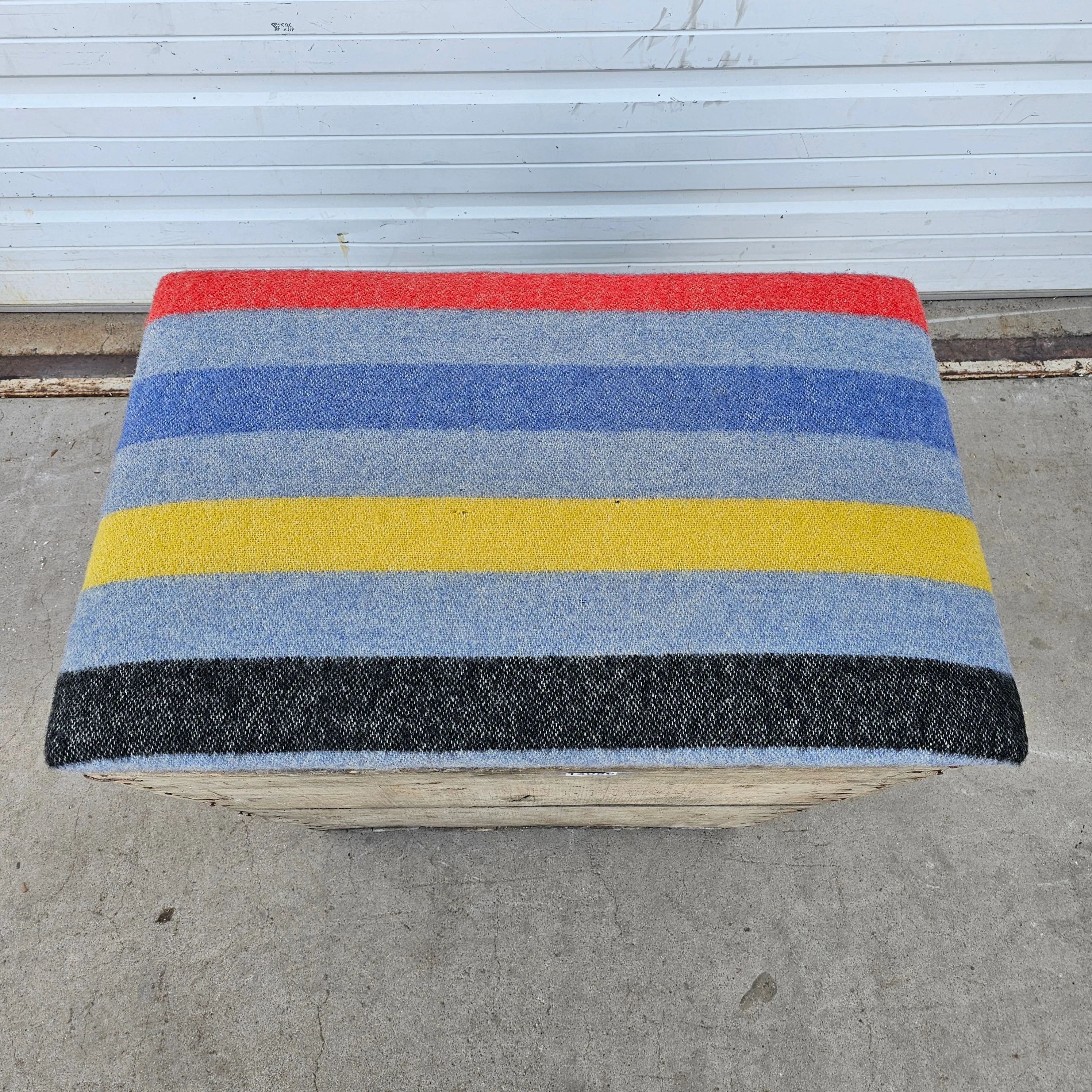 French Champagne Crate Ottoman with Camp Blanket Top