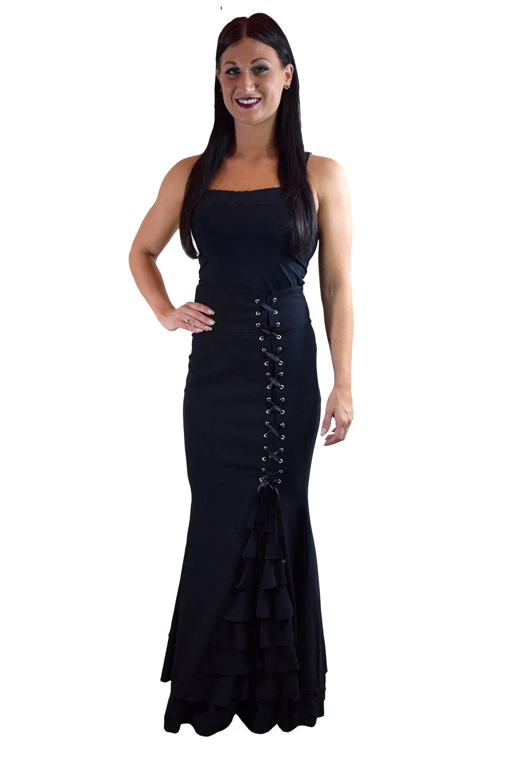 Gothic Victorian Steampunk Mermaid Fishtail Black Ruffle Asymmetrical Skirt