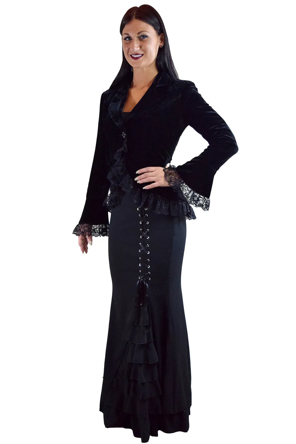 Gothic Victorian Steampunk Mermaid Fishtail Black Ruffle Asymmetrical Skirt