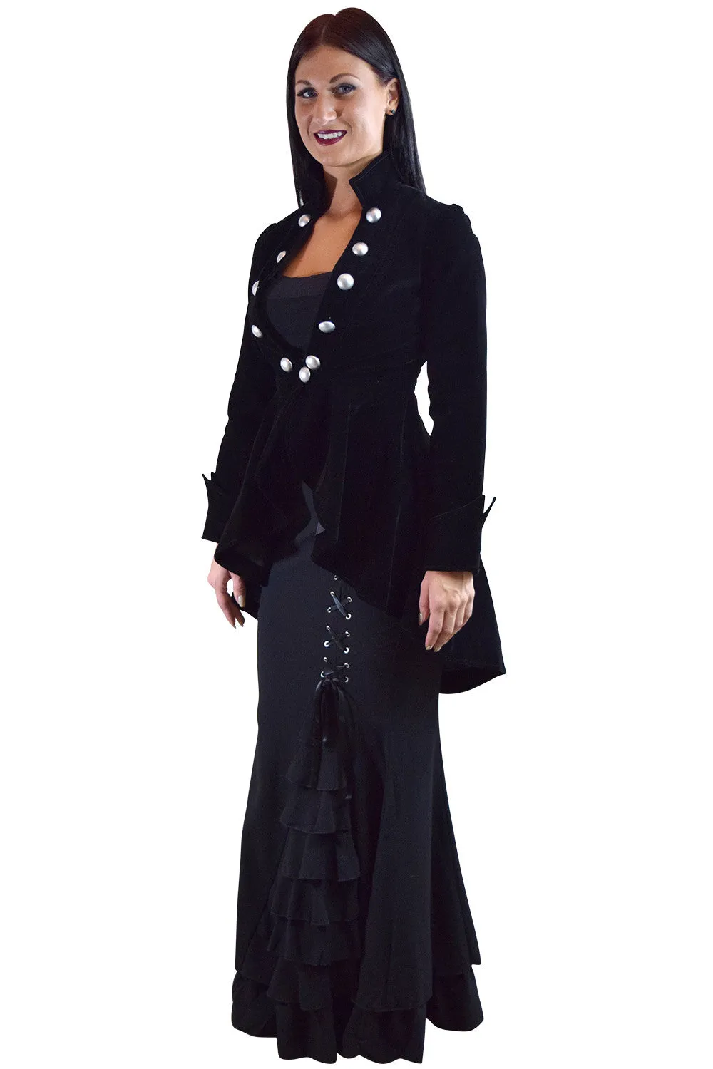 Gothic Victorian Steampunk Mermaid Fishtail Black Ruffle Asymmetrical Skirt