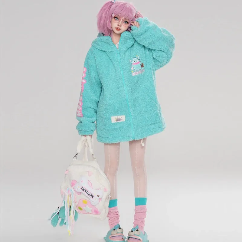 Kawaii Blue Hangyodon Hooded Plush Coat