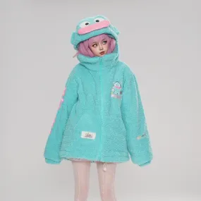 Kawaii Blue Hangyodon Hooded Plush Coat
