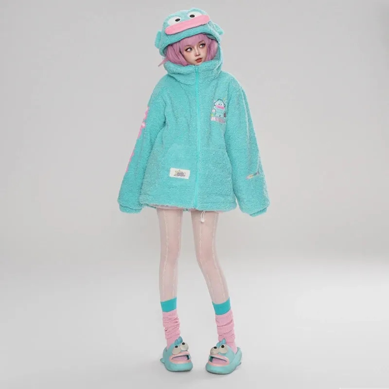 Kawaii Blue Hangyodon Hooded Plush Coat
