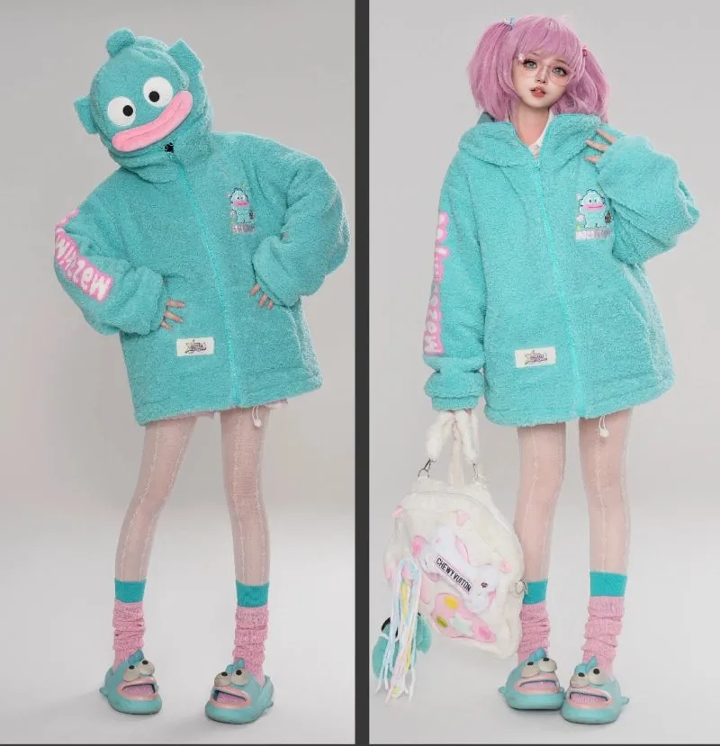 Kawaii Blue Hangyodon Hooded Plush Coat