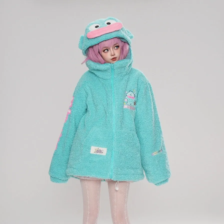 Kawaii Blue Hangyodon Hooded Plush Coat