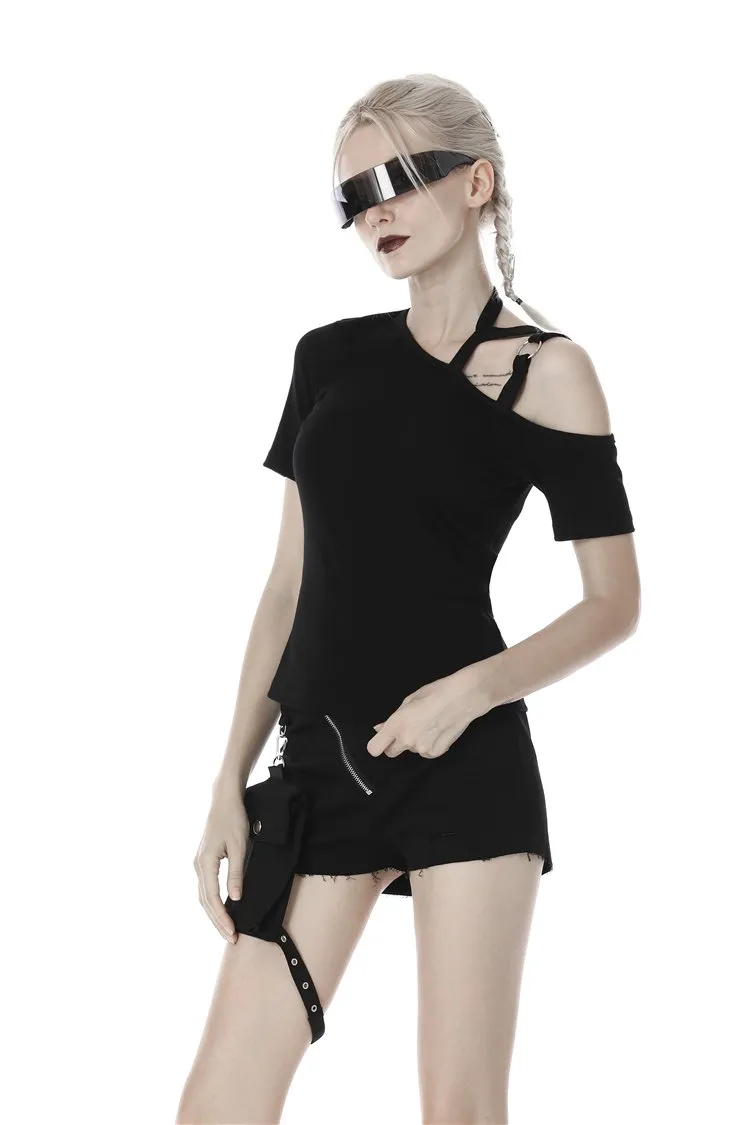 Punk asymmetrical design sexy shoulder T-shirt TW275