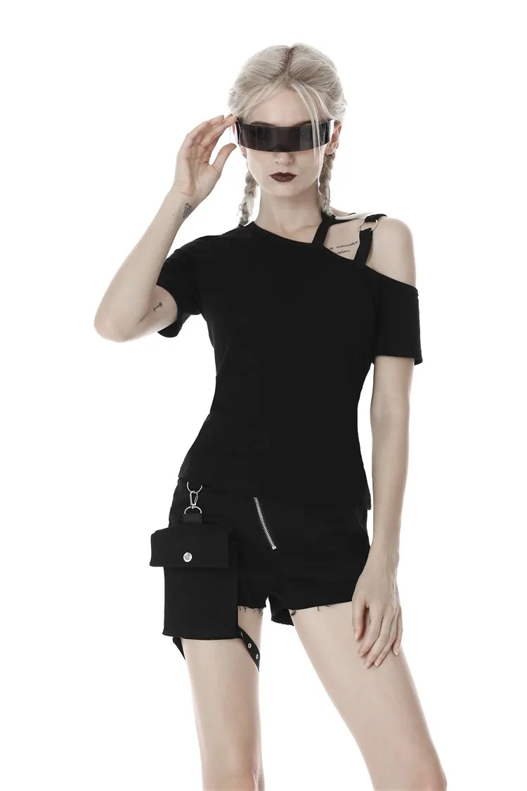 Punk asymmetrical design sexy shoulder T-shirt TW275