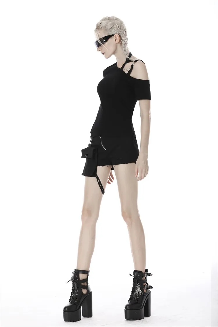 Punk asymmetrical design sexy shoulder T-shirt TW275