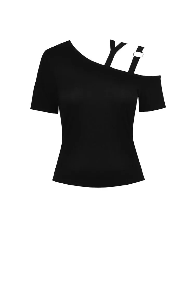 Punk asymmetrical design sexy shoulder T-shirt TW275