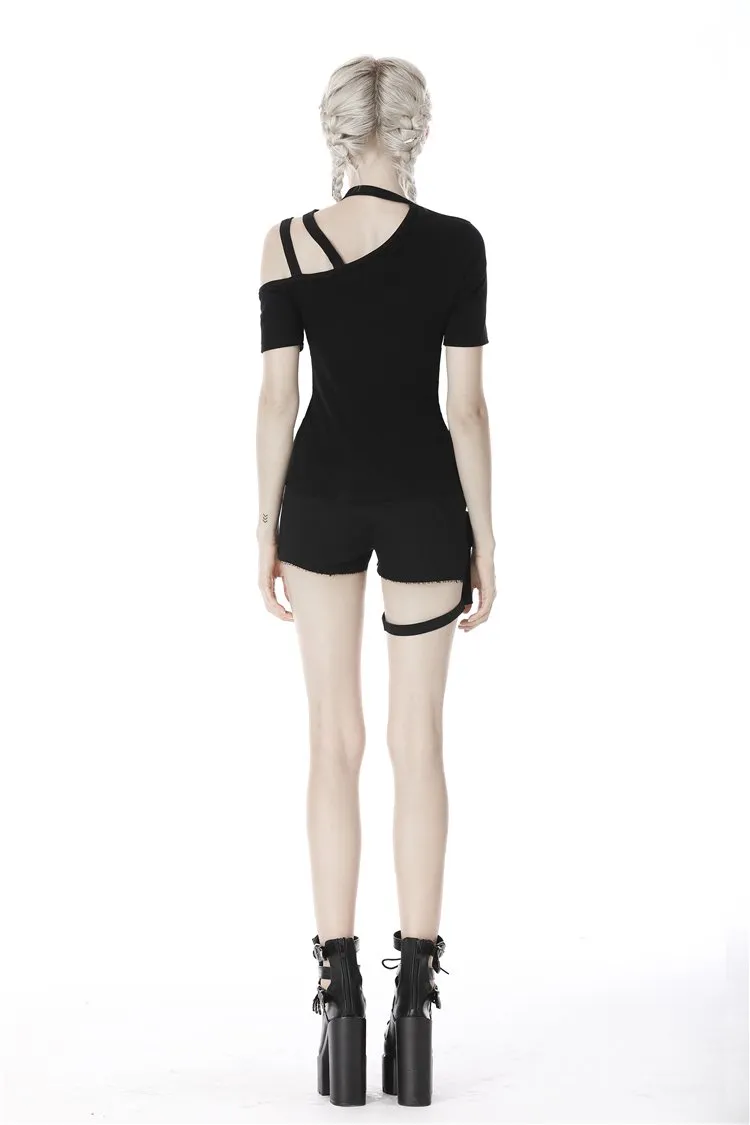 Punk asymmetrical design sexy shoulder T-shirt TW275
