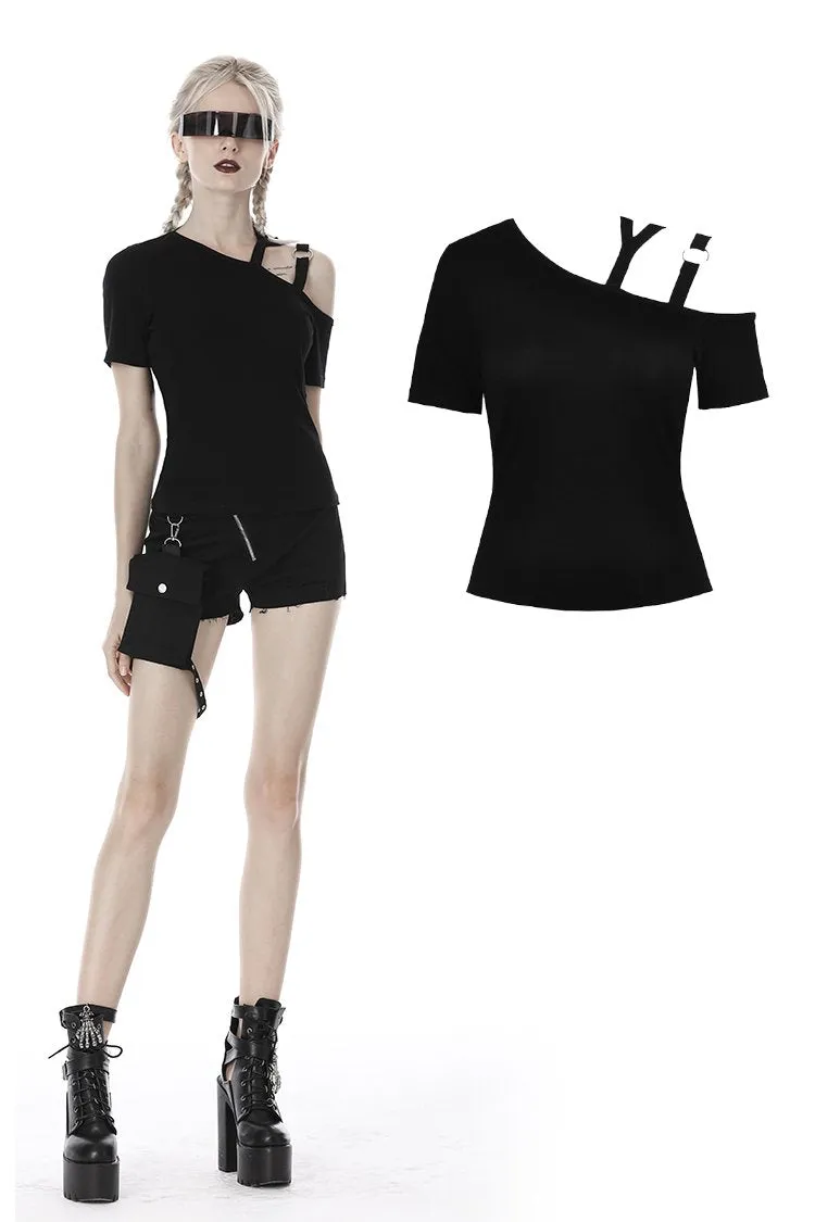 Punk asymmetrical design sexy shoulder T-shirt TW275