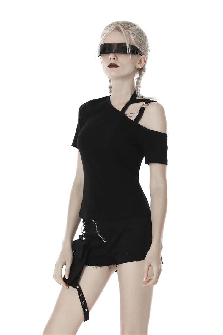 Punk asymmetrical design sexy shoulder T-shirt TW275