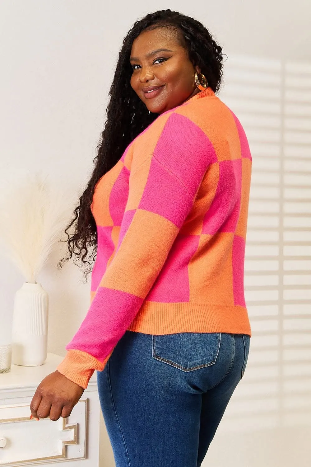 Woven right checkered cardigan