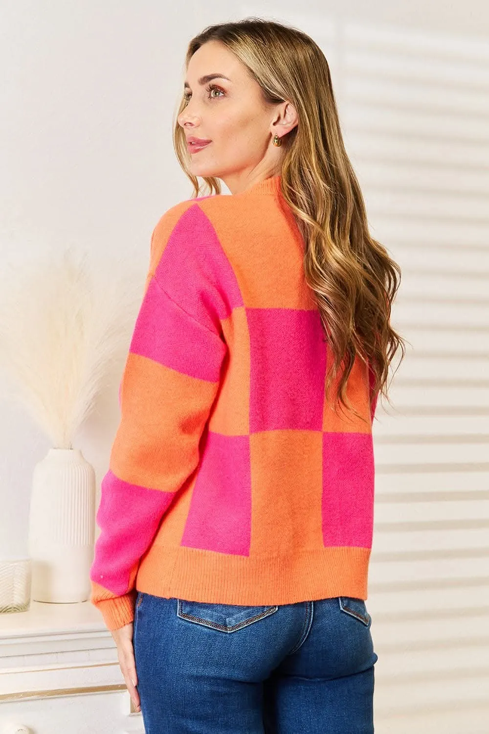 Woven right checkered cardigan