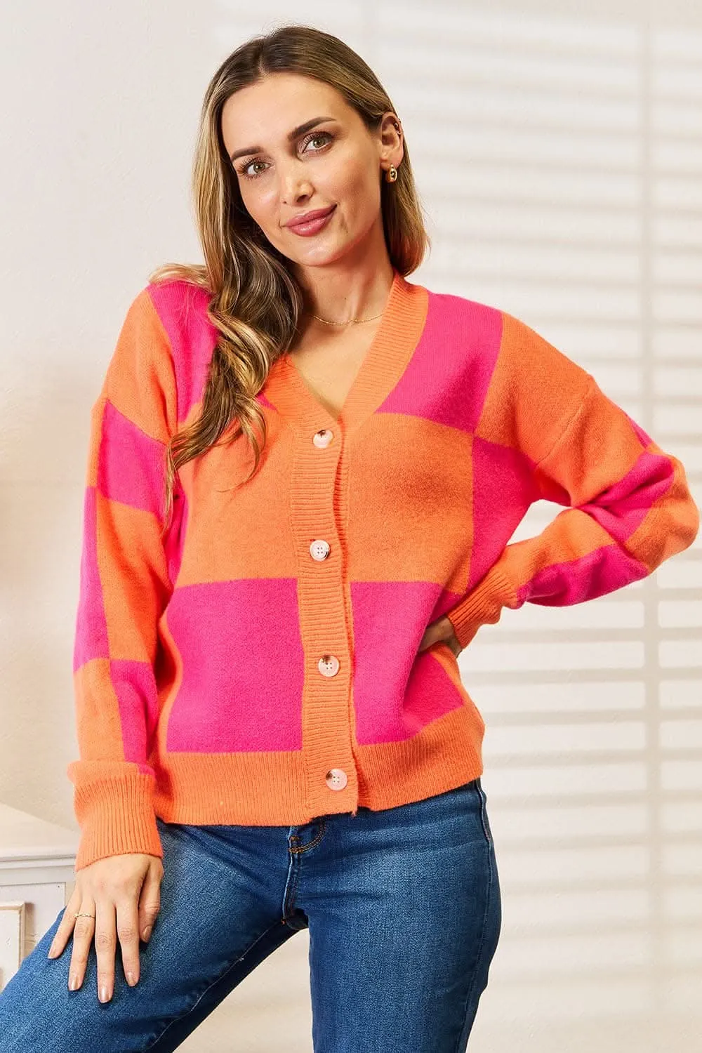 Woven right checkered cardigan