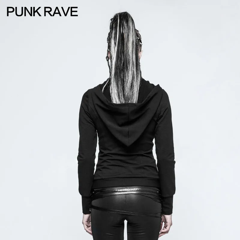 Y-789 Slim Well-fitting Elastic Hooded Punk Sweaters For Women