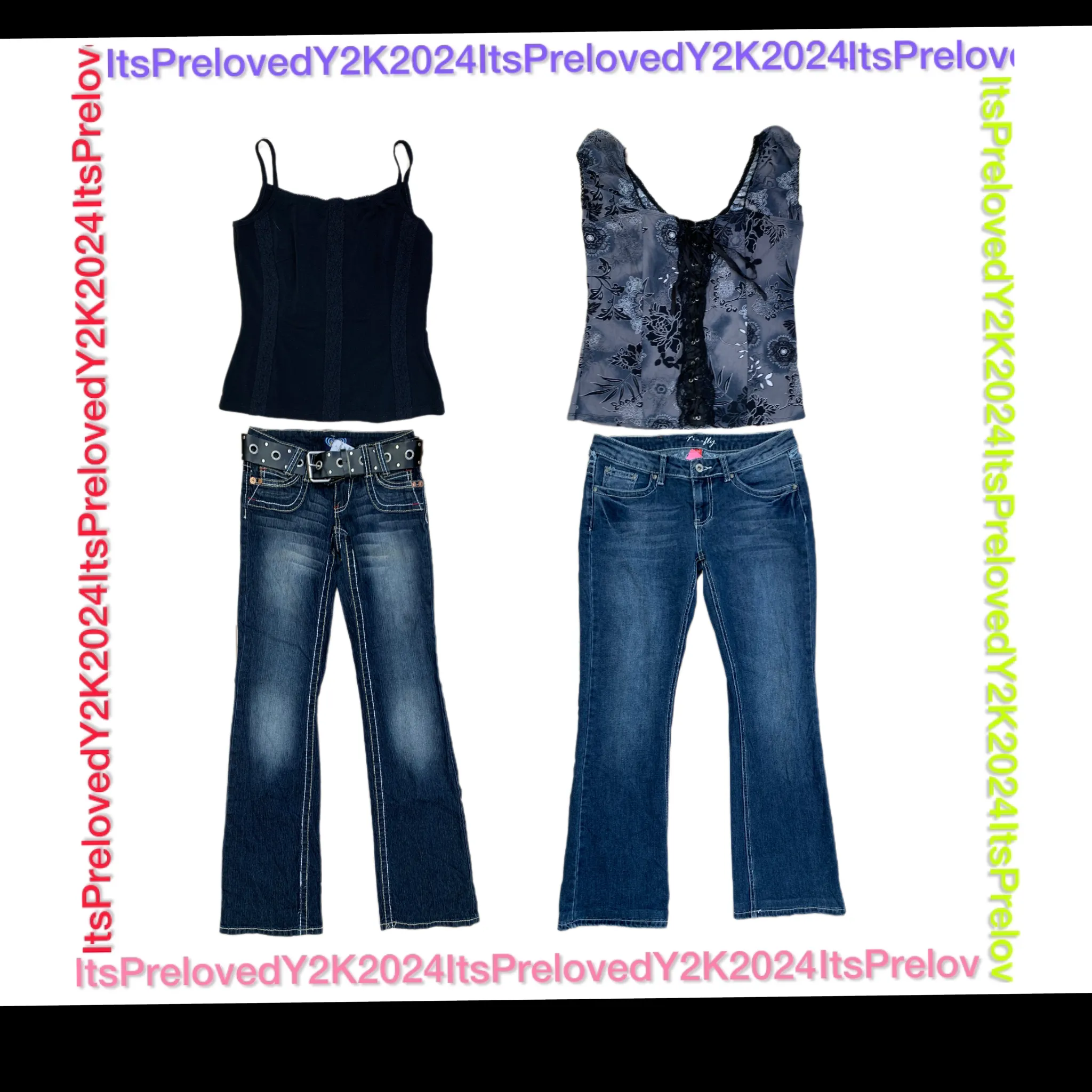 Y2k Monochrome Tops with Flared Jeans(RX-461)